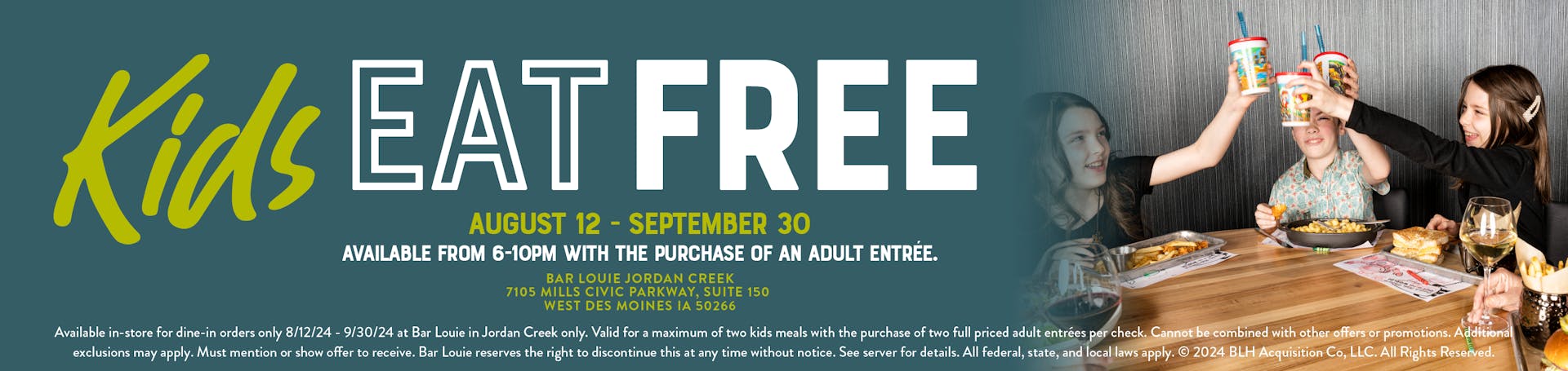 Kids Eat Free at Bar Louie Jordan Creek